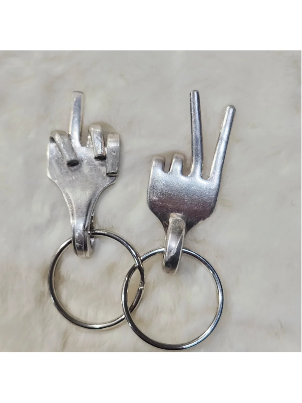 Peace Sign with funny fork finger Keychains